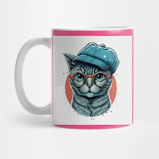 Simple illustration of funny cat in hat Mug